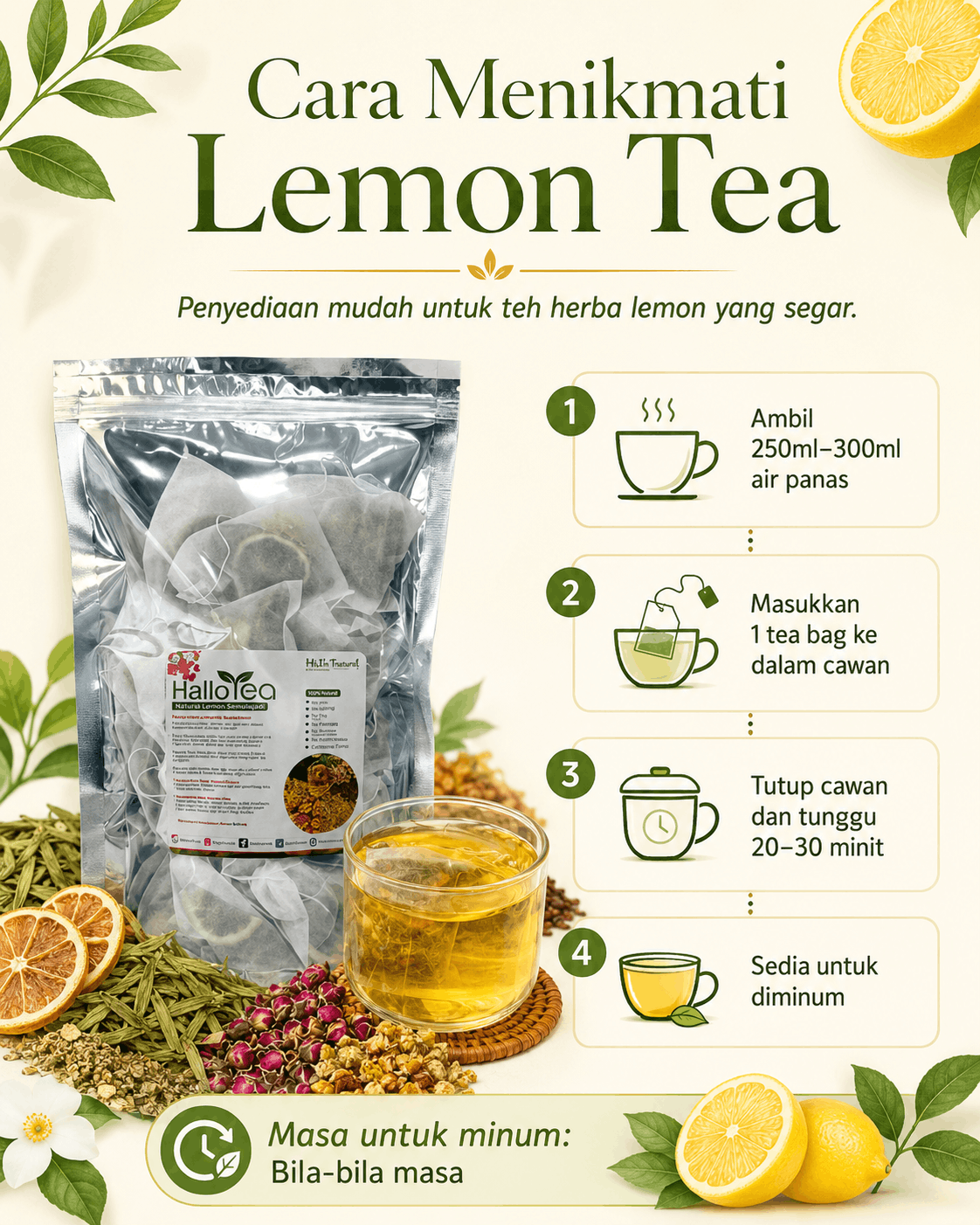 Hallo Dried Herbs Natural Lemon Tea angle 5